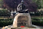 Mahatma Gandhi Statue in London breaking, Mahatma Gandhi Statue in London news, iconic gandhi statue vandalised near london university, Mahatma gandhi statue Mahatma Gandhi Statue in London breaking, Mahatma Gandhi Statue in London news, iconic gandhi statue vandalised near london university, Mahatma gandhi statue